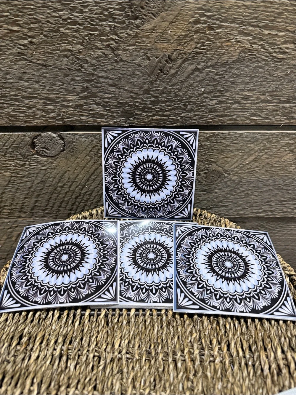 Set of 15 Black & White Mandala Decorative Tiles Peel & Stick Art Decals 4